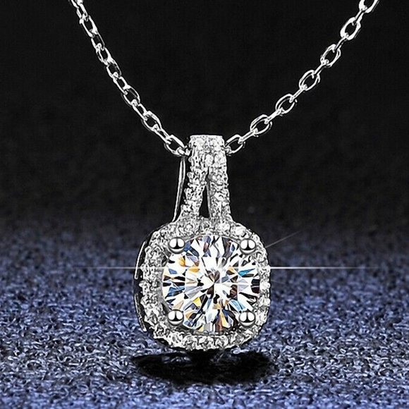 Katherine's Collection Jewelry - 2CT Luxury Moissanite Diamond Square Halo Necklace Real 925 Sterling Silver Gift